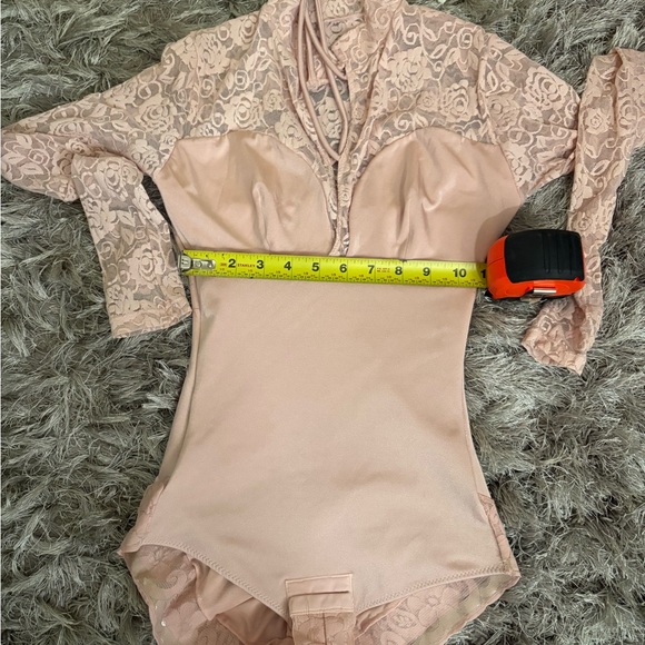 Pink Lace Long Sleeve Bodysuit with Tie Front - Picture 5 of 5